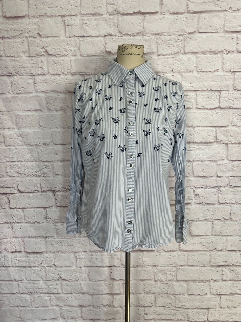CAbi Blue & White Striped Embroidered Shirt